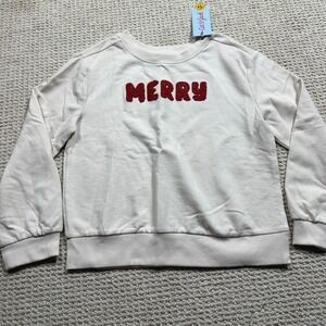 Cat & Jack Merry Girls Fleece Pullover Size 8 Christmas Holiday crew neck NWT